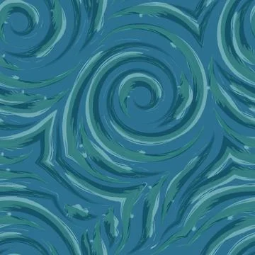 Vector seamless texture of spirals and broken lines of turquoise on a dark an Stock Illustration