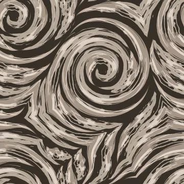 Vector seamless texture of spirals and broken lines in beige on a brown backg Illustrazione stock