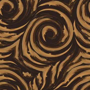 Vector seamless texture of spirals and broken lines of orange on a dark backg Stock Illustration