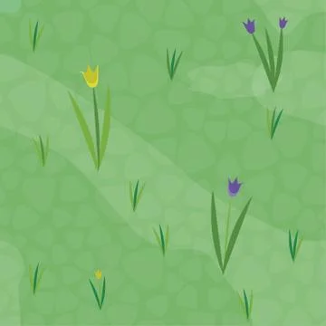 Vector seamless texture with spring fiels and wild flowers Stock Illustration