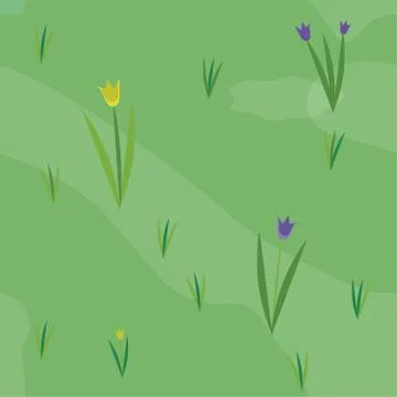 Vector seamless texture with spring fiels and wild flowers Stock-Illustration