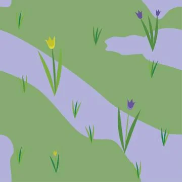 Vector seamless texture with spring fiels and wild flowers Illustrazione stock