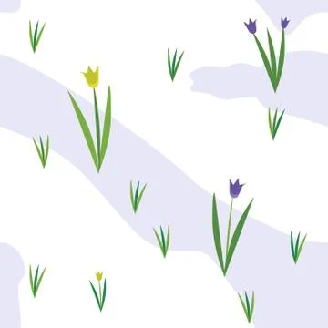 Vector seamless texture with spring fiels and wild flowers Stock Illustration