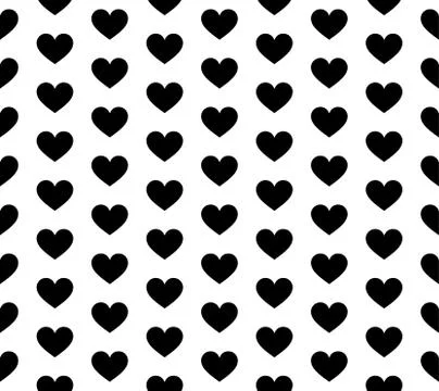 Vector seamless texture. White background and black hearts. Repeatable patter Stock Illustration