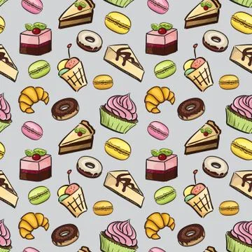 Vector seamless tiling patterns - bakery and pastry Stock Illustration