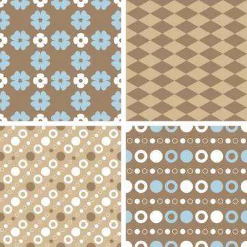 Vector seamless tiling patterns - blue and brown Stock Illustration