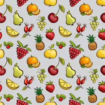 Vector seamless tiling patterns - fruits and berries. Stock Illustration