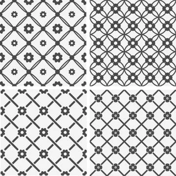 Vector seamless tiling patterns - geometric flowers Stock Illustration