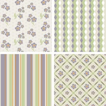 Vector seamless tiling patterns - romantic flowers Stock Illustration