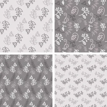 Vector seamless tiling patterns - sketch flowers Stock Illustration