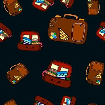 Vector seamless travel pattern. Simple doodle of luggage and suitcase Stock Illustration