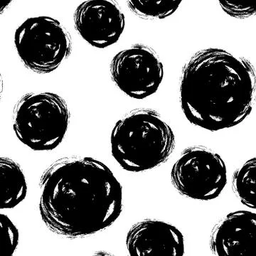 Vector seamless trendy modern brush spot and circle pattern. Messy ink dry .. Illustrazione stock