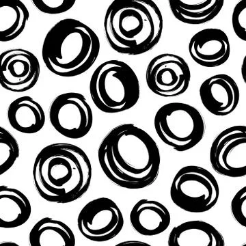 Vector seamless trendy modern brush circle pattern. Messy ink dr Stock Illustration