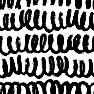 Vector seamless trendy modern  stokes pattern. Messy ink dry bru Stock Illustration