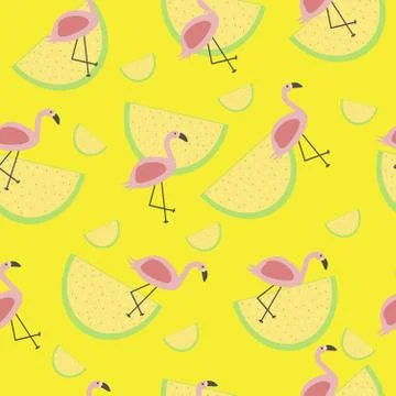 Vector seamless tropical pattern with animal pink flamingo l 스톡 일러스트
