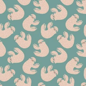 Vector seamless tropical pattern with cute sloth. Vector pattern with sloth.. Stock Illustration