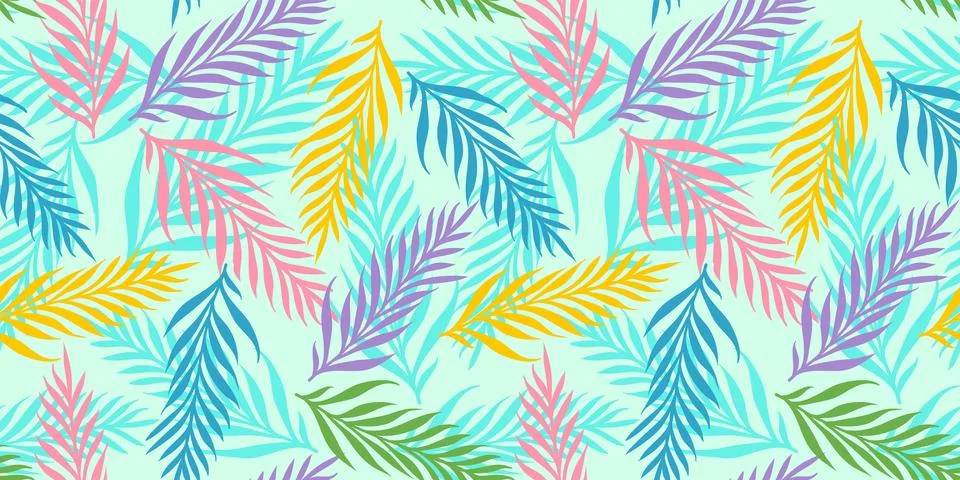 Vector seamless tropical pattern with exotic leaves. Иллюстрация
