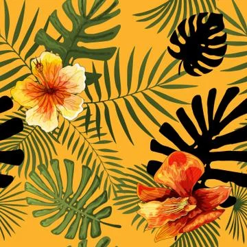 Vector seamless tropical pattern modern bright summer print design Illustration