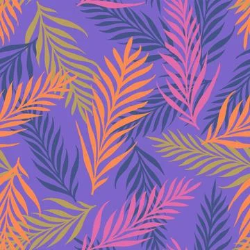 Vector seamless tropical pattern with palm leaves. Vector pattern of tropic.. Stock Illustration