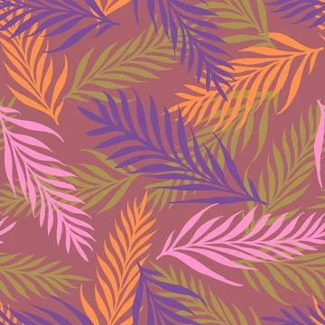 Vector seamless tropical pattern with palm leaves. Vector pattern of tropic.. Stock Illustration