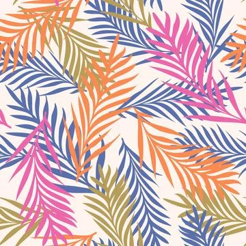 Vector seamless tropical pattern with palm leaves. Vector pattern of tropic.. Illustrazione stock