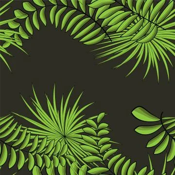 Vector seamless tropical pattern, vivid tropic foliage, with palm leaves. Mod Illustrazione stock