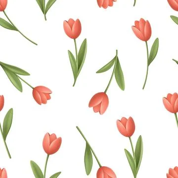 Vector Seamless Tulip Pattern with Pink Flowers on White Background. Tulip Illustrazione stock