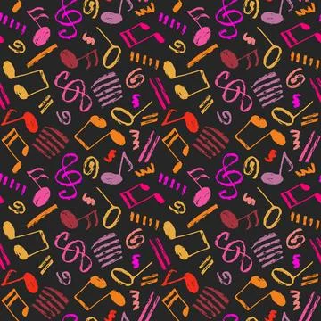 Vector seamless various bright color hand-drawn pattern with swirls, stripes, Stock Illustration