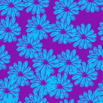 Vector seamless vector pattern with doodle flowers. Stock Illustration