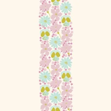 Vector seamless vertical border with pink and blue flowers. Stock Illustration