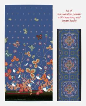 Vector seamless vertical pattern with Decorative ornament, hand drawn texture Stock Illustration