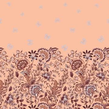 Vector seamless vertical pattern with Decorative pink beige flowers and Illustrazione stock