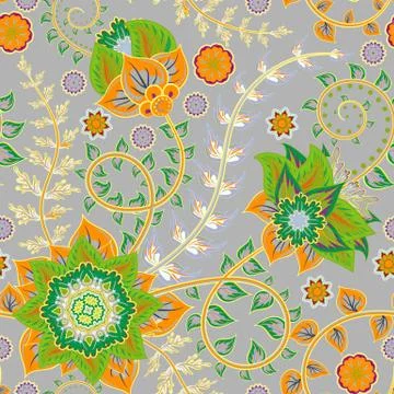 Vector seamless vintage floral pattern. Stylized silhouettes of flowers and Stock Illustration