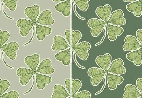 Vector seamless vintage pattern of four leaf clover in engraving style. Ret.. Stock Illustration