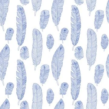 Vector seamless vintage pattern with hand drawn flying feathers Stock Illustration