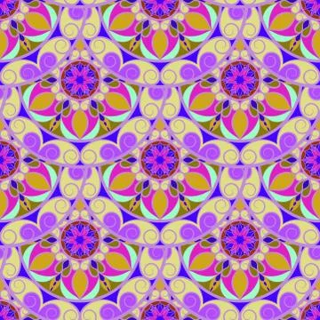 Vector Seamless Violet Floral Mandala Pattern Stock Illustration