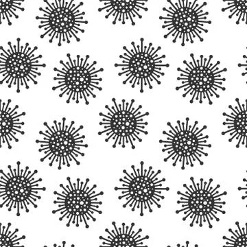 Vector seamless virus pattern. Cartoon black and white cell design. Artistic 스톡 일러스트