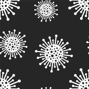 Vector seamless virus pattern. Cartoon black and white cell design. Artistic Stock Illustration