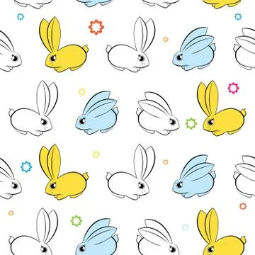 Vector seamless wallpaper. Easter bunnies on a white Stock Illustration