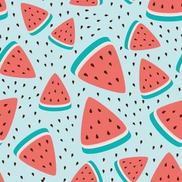 Vector seamless wallpaper pattern with watermelon slices, summer fresh fruit  Stock Illustration