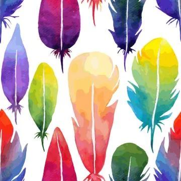 Vector seamless watercolor feather pattern Illustrazione stock