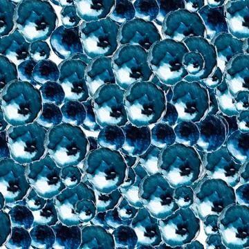 Vector seamless watercolor pattern with blueberries and leafs. Blue design fo Stock Illustration