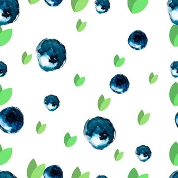 Vector seamless watercolor pattern with blueberries and leafs. Minimalist des Stock Illustration