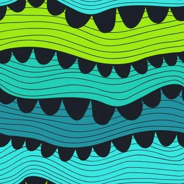 Vector seamless wave hand-drawn pattern, waves background (seamlessly tiling) イラスト素材