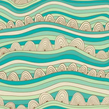 Vector seamless wave hand-drawn pattern, waves background (seamlessly tiling) イラスト素材
