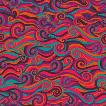 Vector seamless wave hand-drawn pattern, waves background (seamlessly tiling) Illustrazione stock