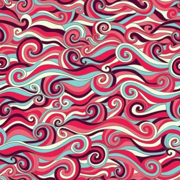 Vector seamless wave hand-drawn pattern, waves background (seamlessly tiling) Illustrazione stock