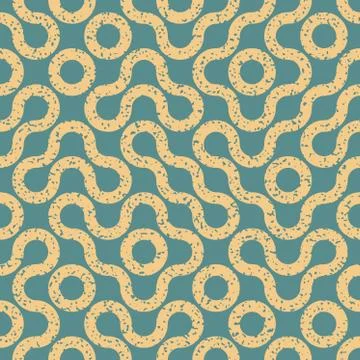 Vector Seamless Wavy Geometric Lines Irregular Retro Grungy Blue Tan Pattern Illustrazione stock