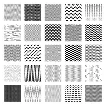 Vector seamless wavy line pattern big set Stock Illustration