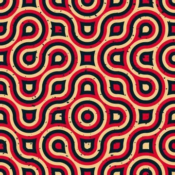 Vector Seamless Wavy Lines Irregular Retro Grungy Blue Red Tan Pattern Stock Illustration